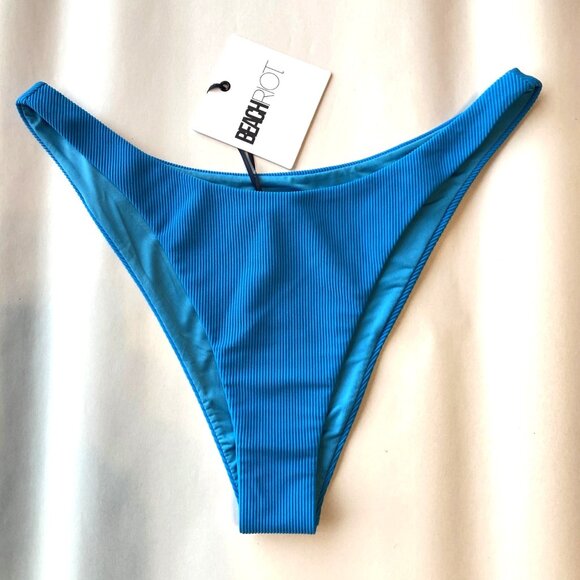 Beach Riot Kaylin Ribbed Bikini Bottom Women's Large L Blue NWT Made in USA - Picture 1 of 6